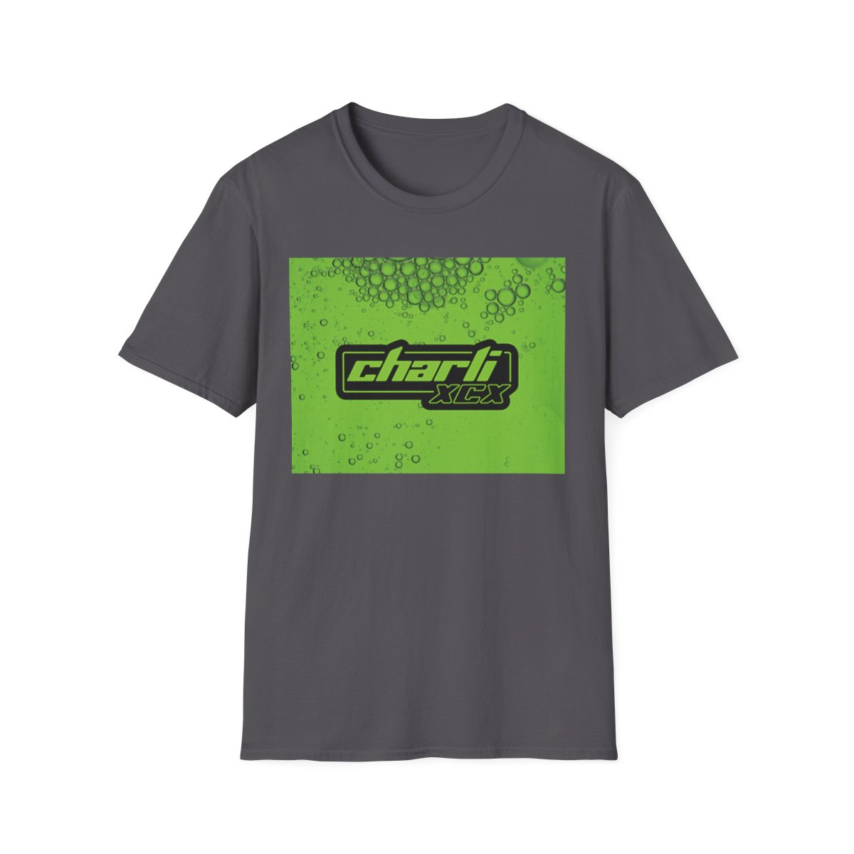 Charli xcx logo graphic T-Shirt | Green bubble rectangle band tee | Charli XCX - alternate angle 3, merchandise