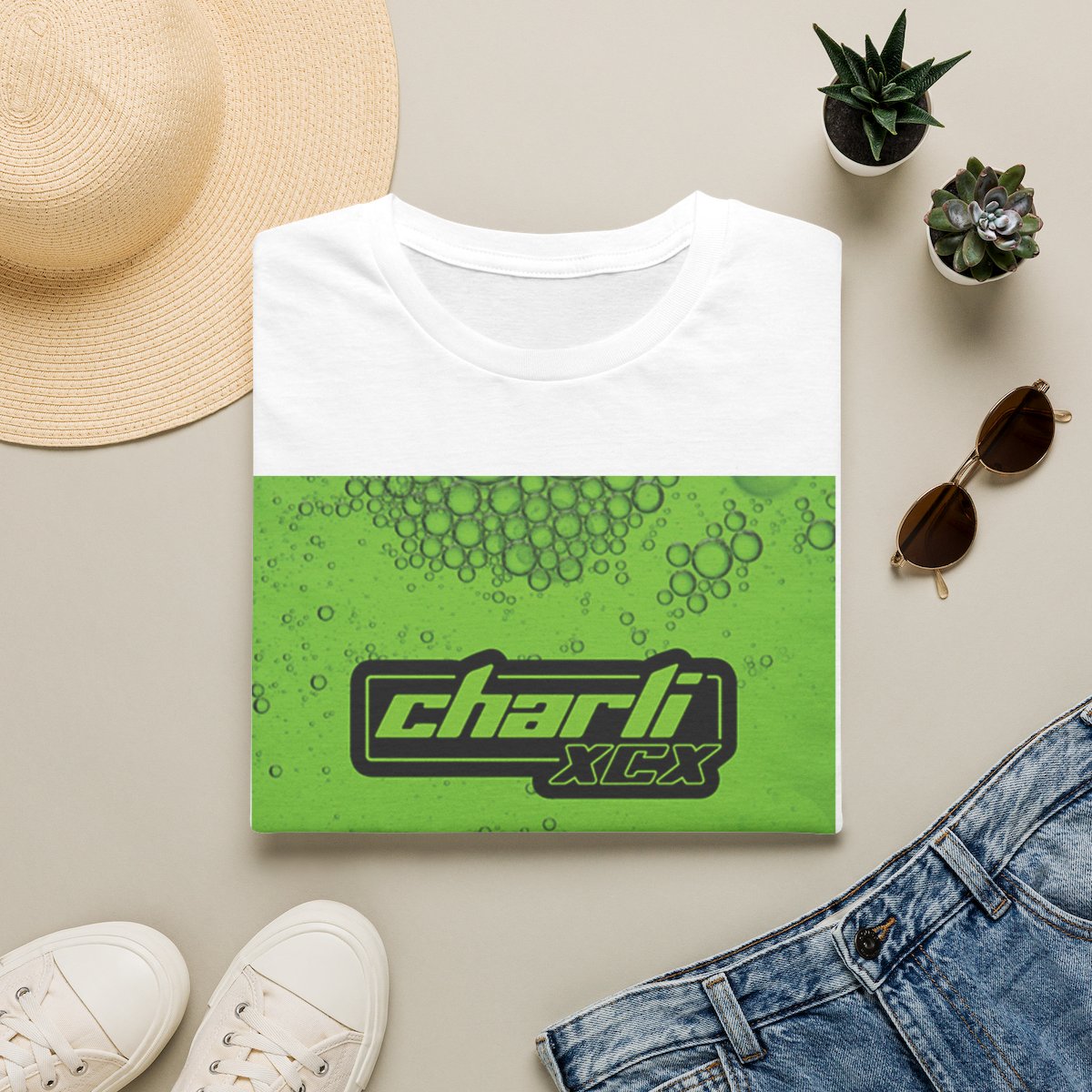 Charli xcx logo graphic T-Shirt | Green bubble rectangle band tee | Charli XCX