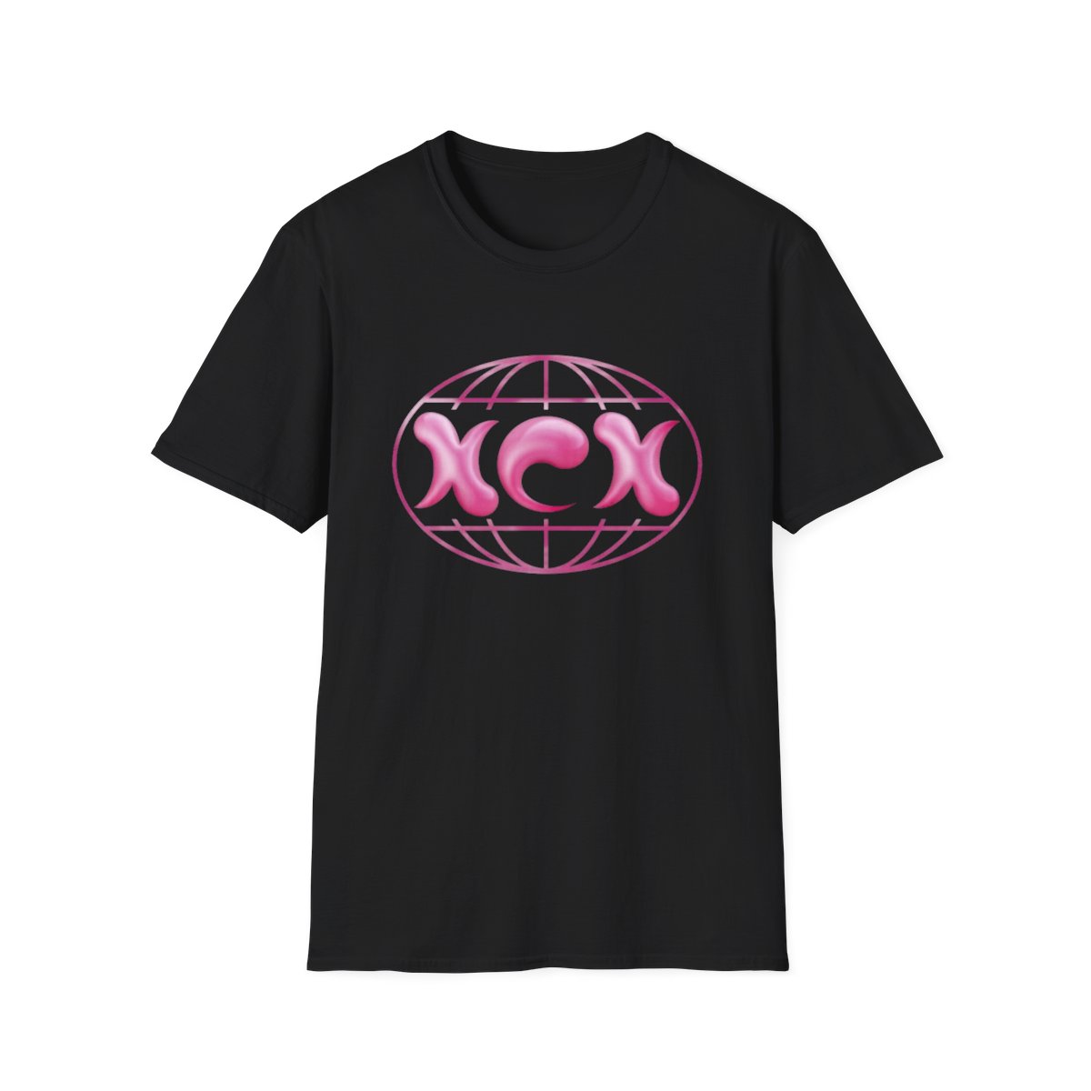 Pink Retro Globe Logo T-Shirt | 90s Bubble Letter Tee | Charli XCX - alternate angle 2, merchandise